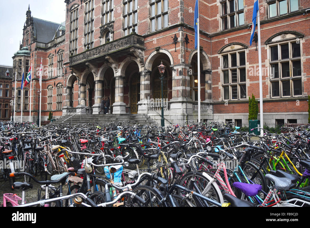 Bicycles in front of The University of Groningen Stock Photo