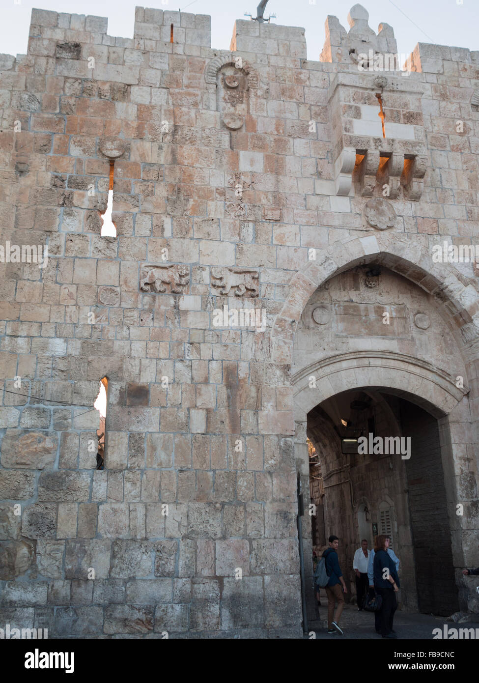 Old Jerusalem city wall Lions Gate Stock Photo