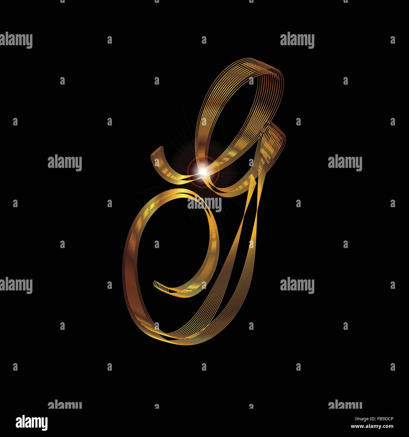 The letter G in a gold thread script Stock Vector