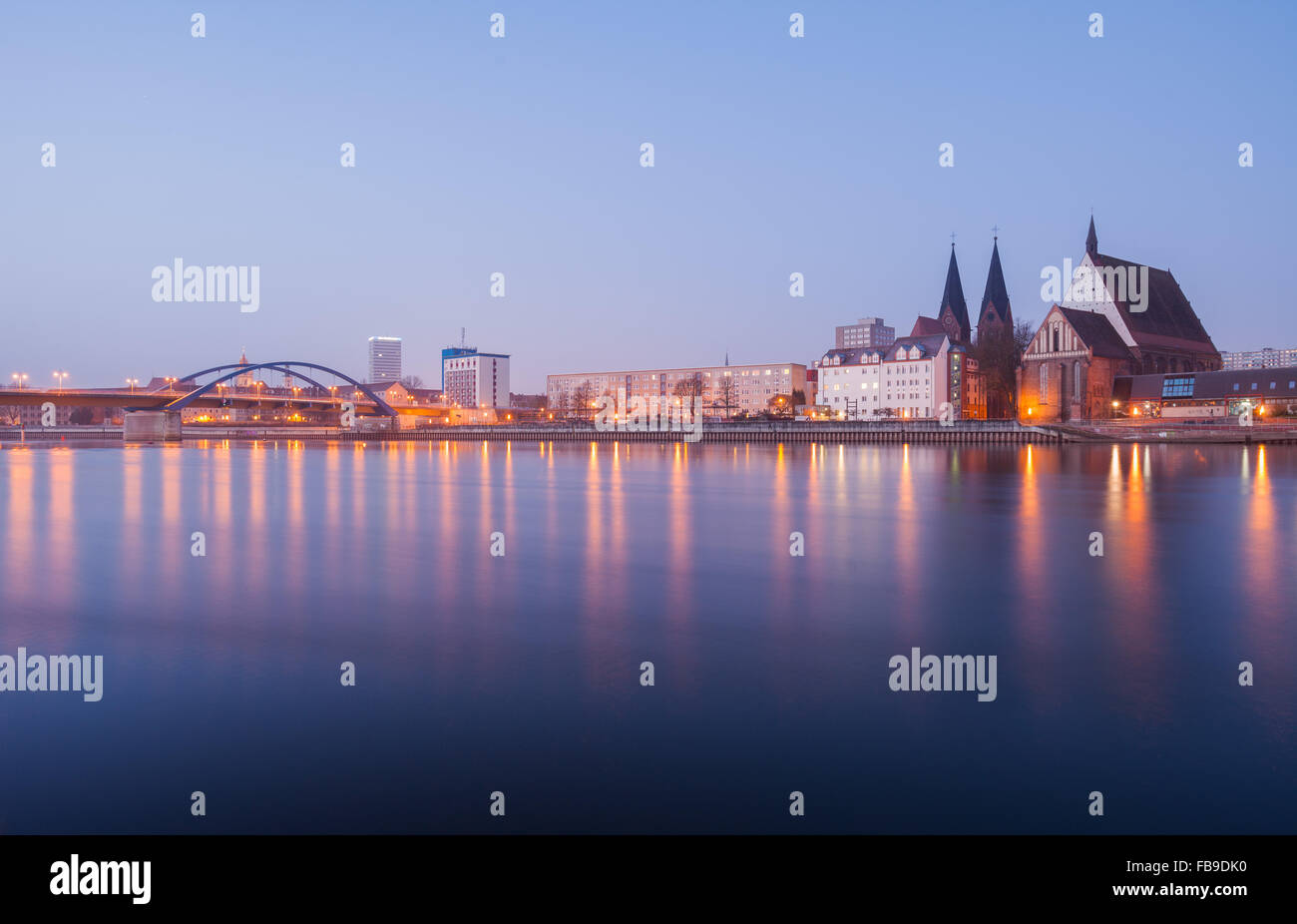 Frankfurt (Oder) waterfront with Oderbruecke and C. P. E. Bach concert hall Stock Photo