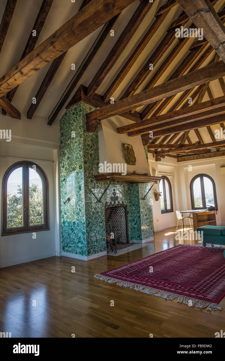 Interior Of A Room In Spanish With Wooden Ceiling And Beams And