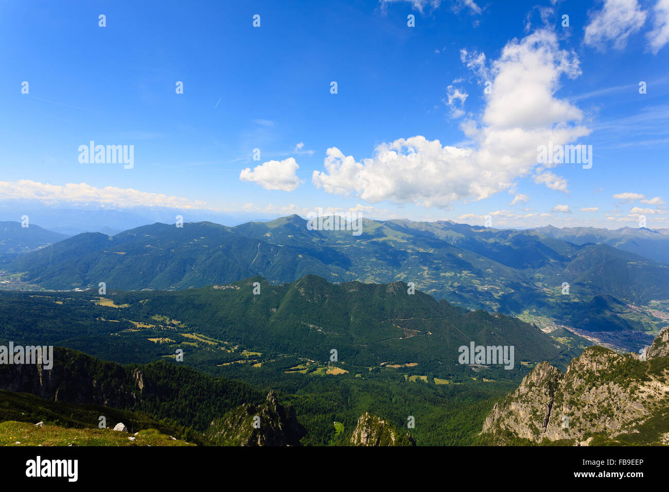 Panorama from Italian alps, top of a mountain, Cima Larici Asiago Stock Photo