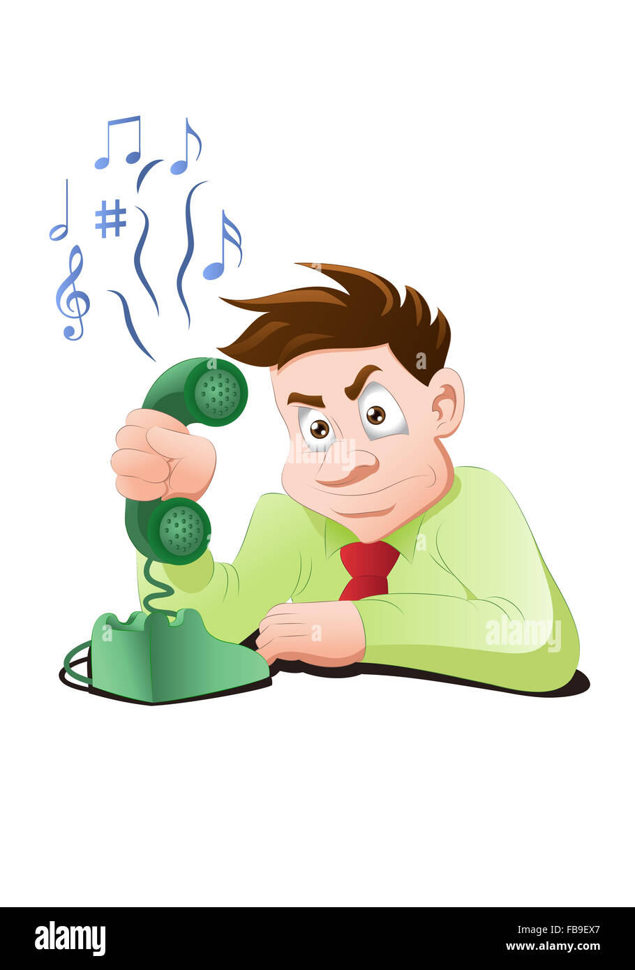 illustration of a businessman with busy telephone tone on isolated