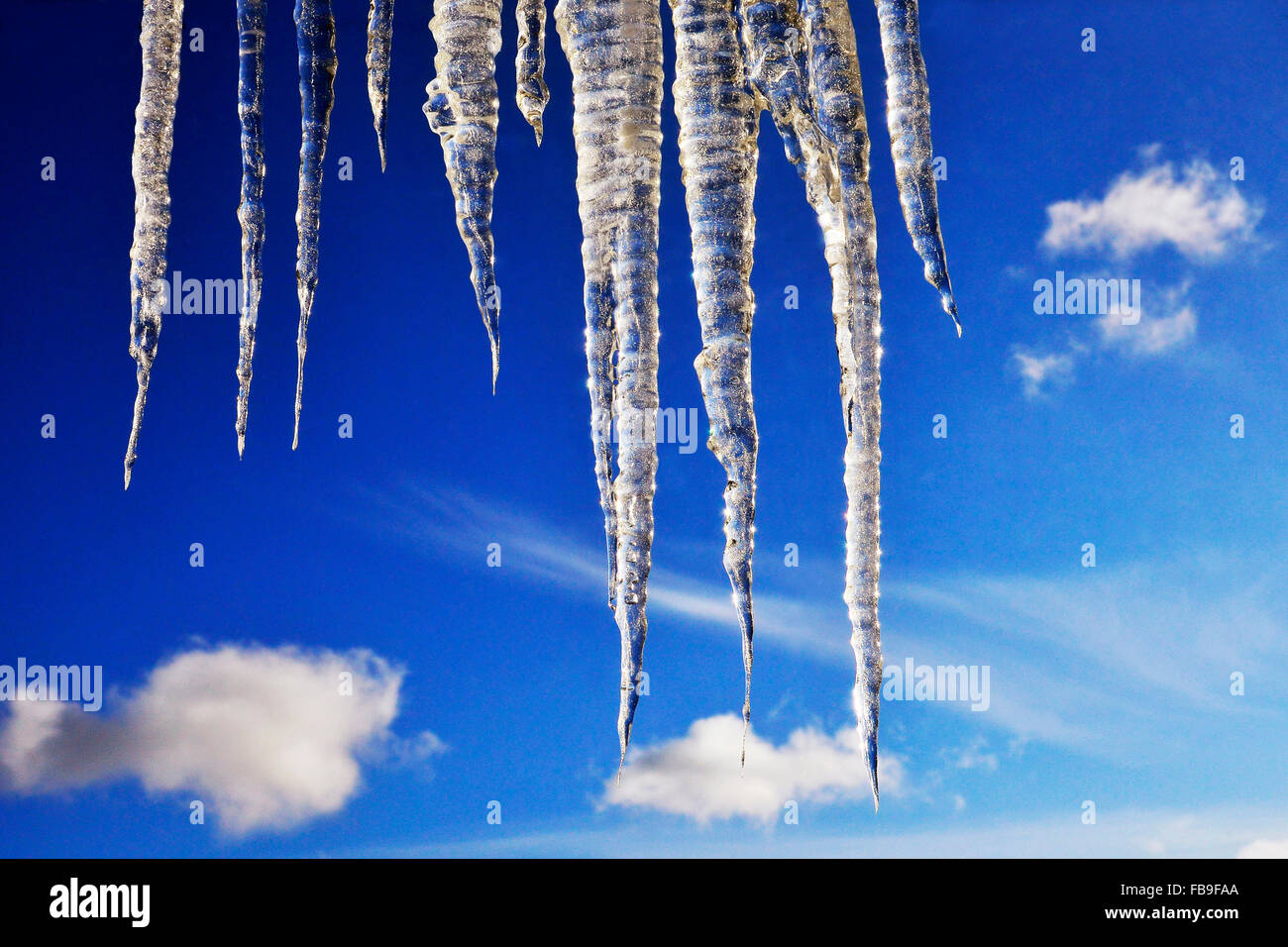 Icicles and Sky Stock Photo