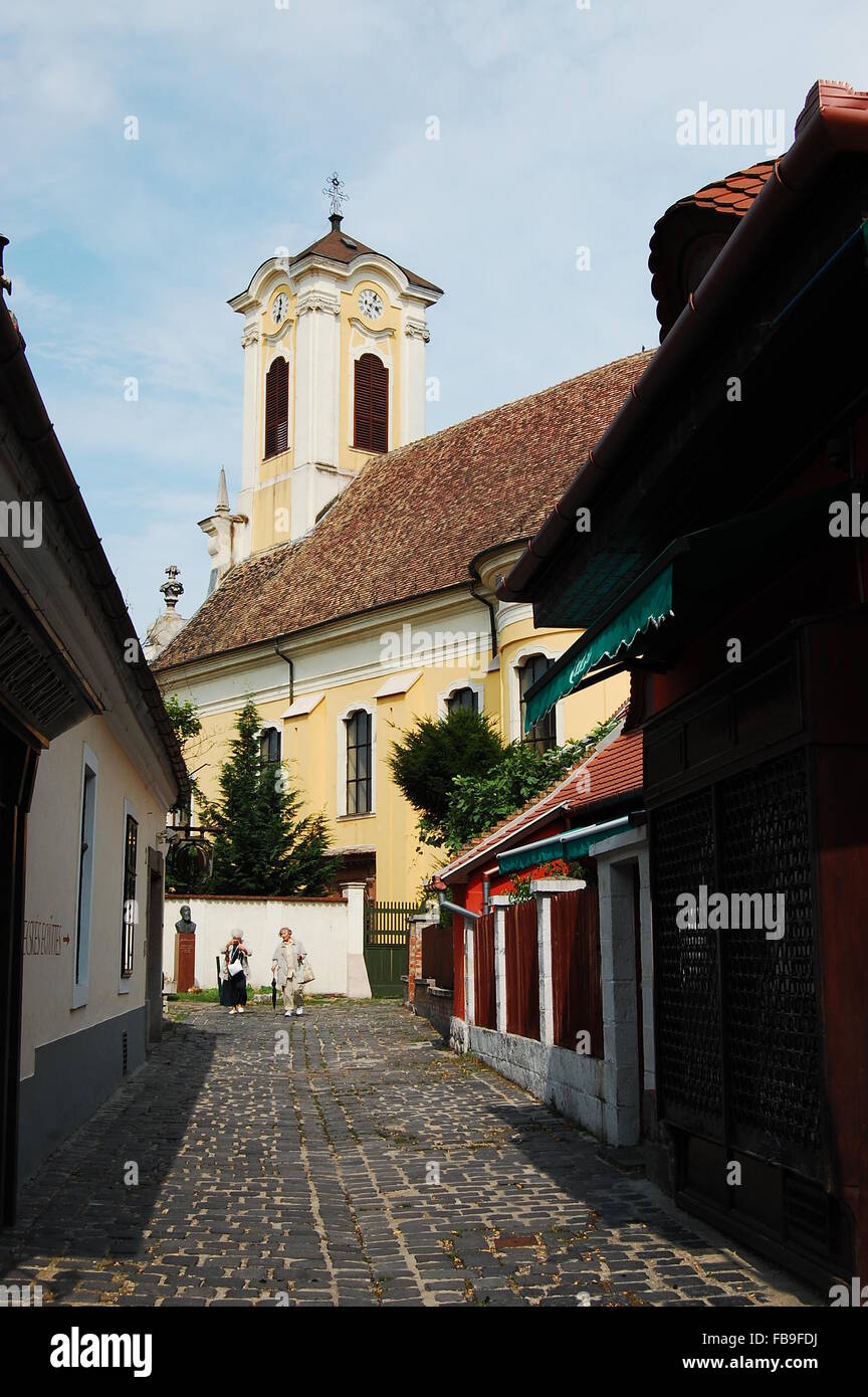 Old street leading to a church in Szentendre, Hungary Stock Photo