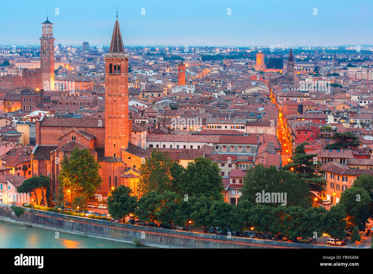 Verona skyline at night, Italy Stock Photo - Alamy