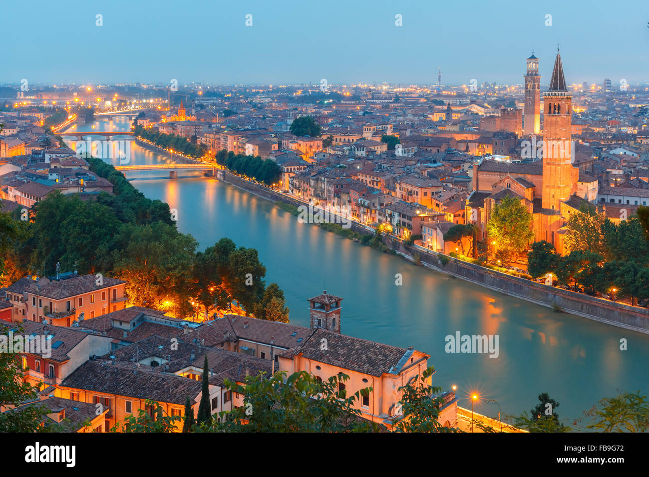 Verona skyline at night, Italy Stock Photo - Alamy