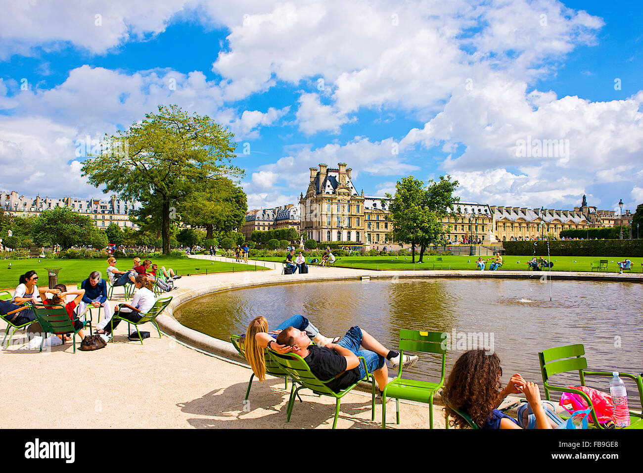 People relaxing at Tuileries Garden in Paris, France Stock Photo