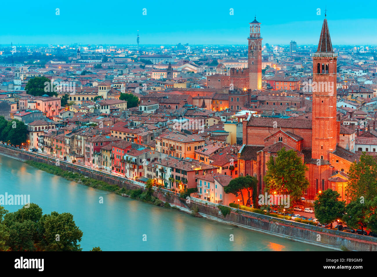 Verona skyline at night, Italy Stock Photo - Alamy