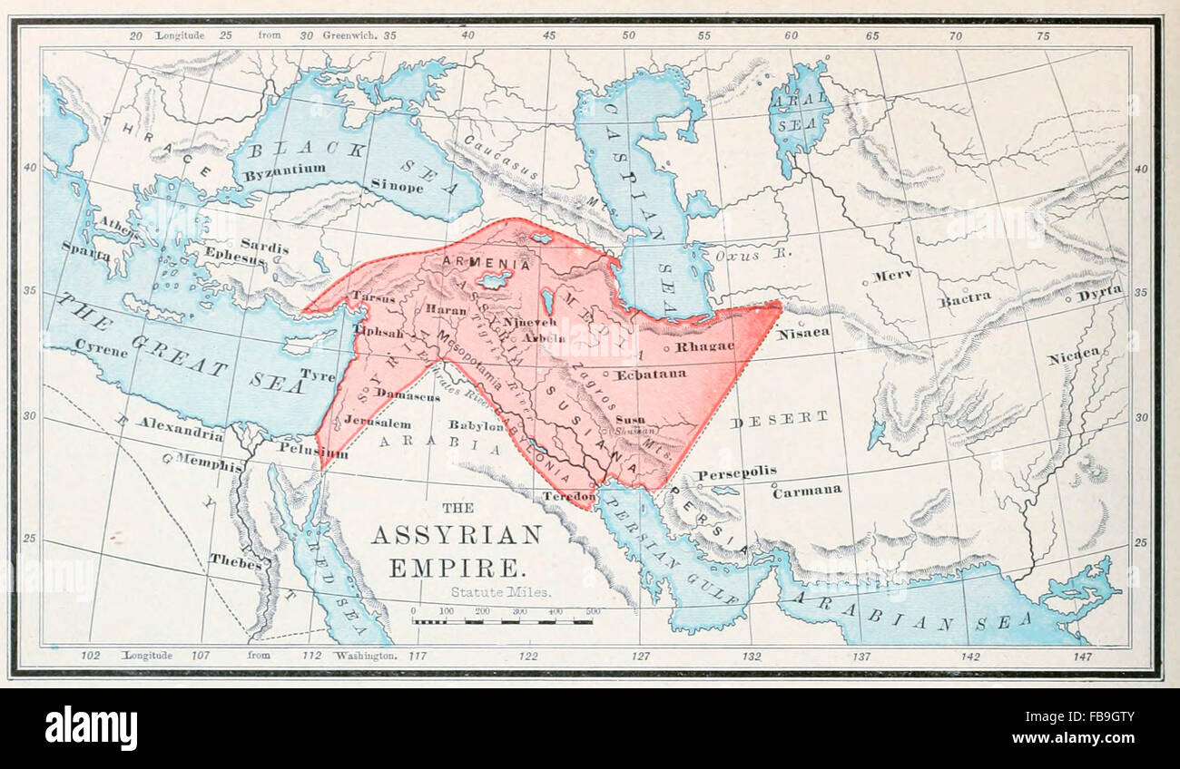 Map of the Assyrian Empire, Old Testament Stock Photo