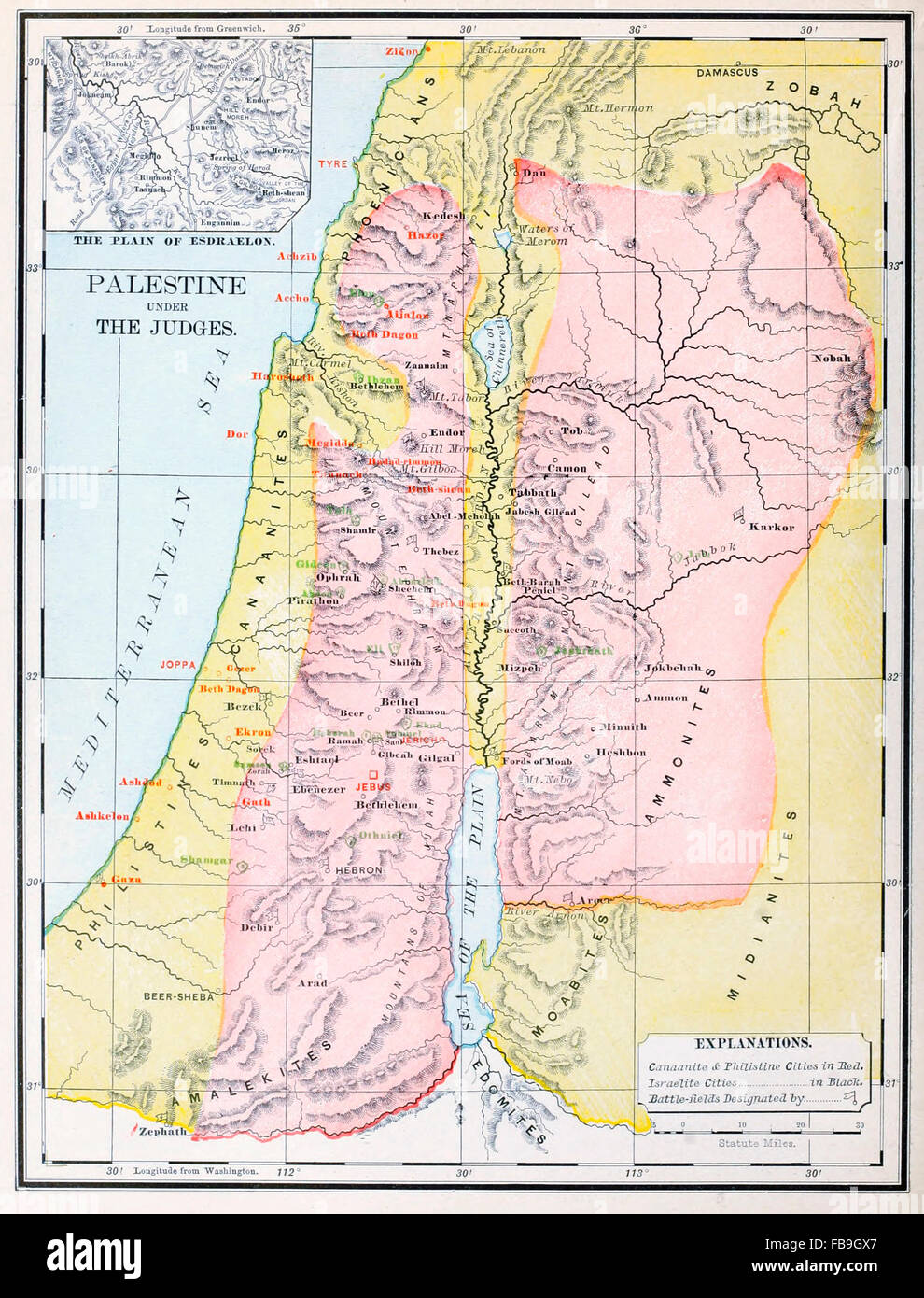 Map of Palestine under the Judges - Old Testament Stock Photo