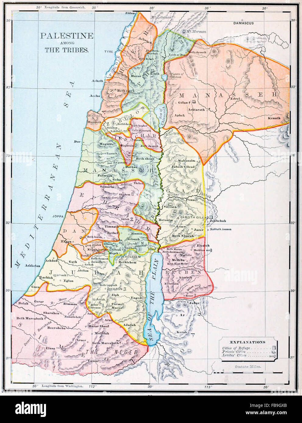 Map of Palestine under the Tribes - Old Testament Stock Photo