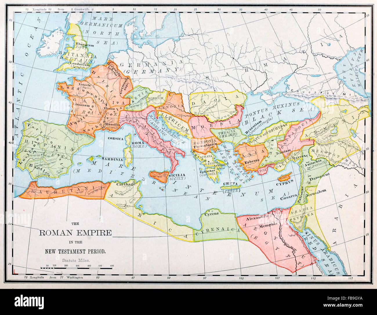 Map of the Roman Empire in the New Testament Period Stock Photo