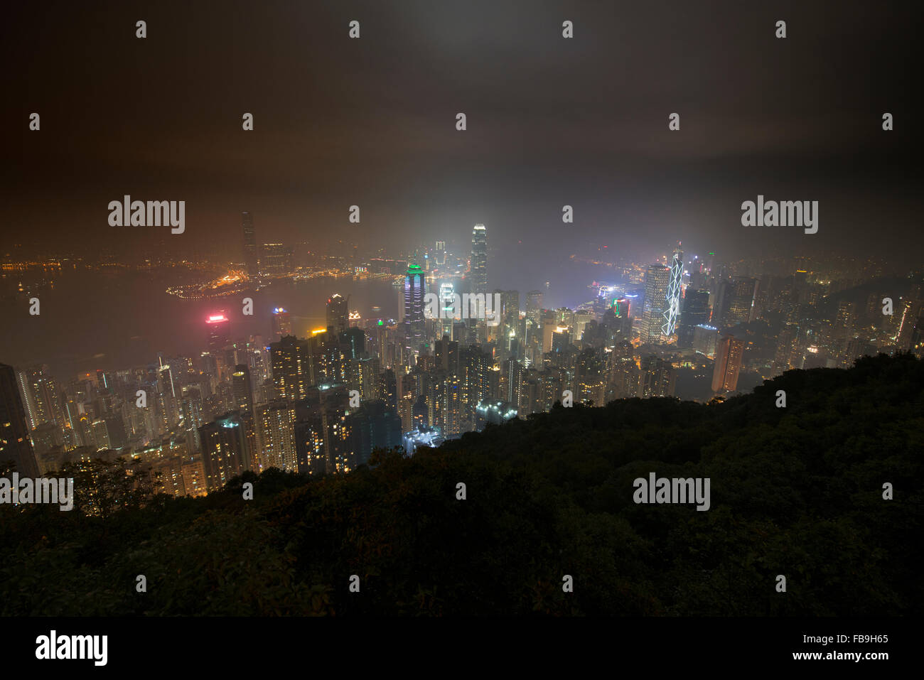 Hong Kong at night seen from Victoria Peak Stock Photo - Alamy