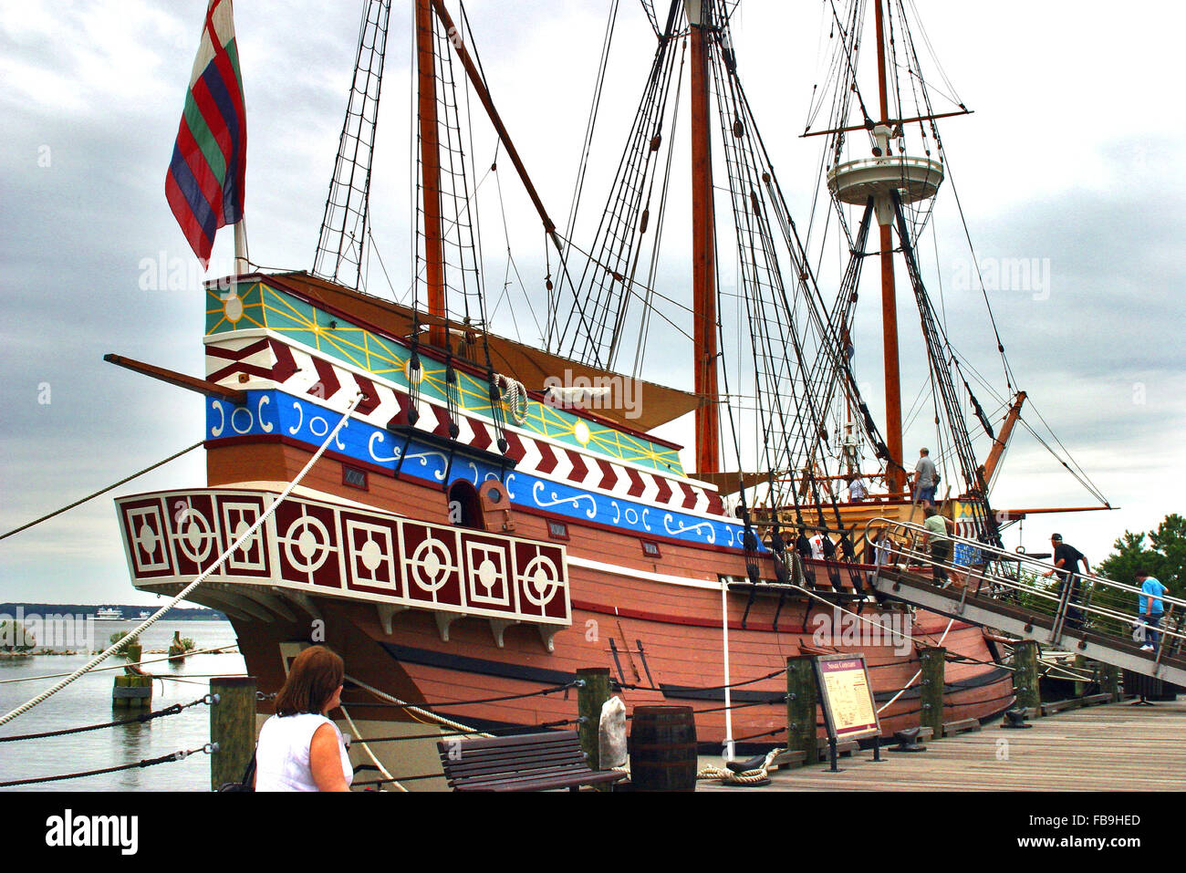 A replica of an early English sailing ship that carried passengers to