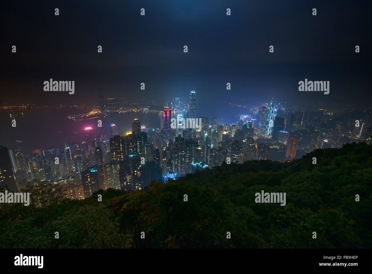 Hong Kong at night seen from Victoria Peak Stock Photo - Alamy