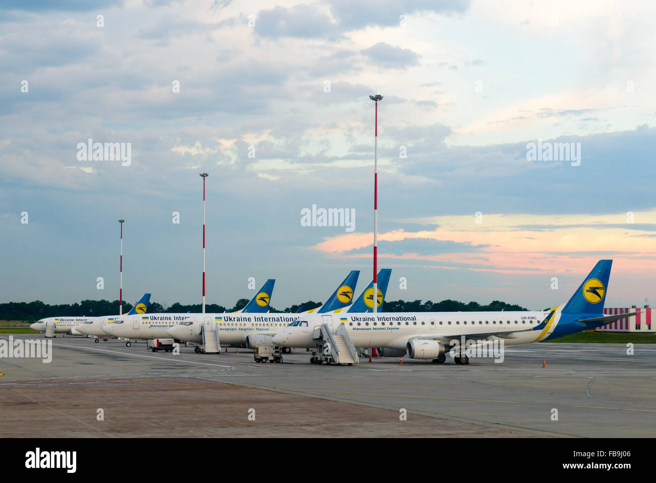 UIA airplanes lined up in Boryspil airport, Kiev, Ukraine Stock Photo