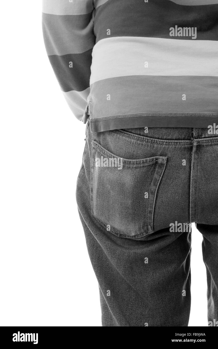 Part of the rear view of a mature man in Jeans and shirt. Stock Photo