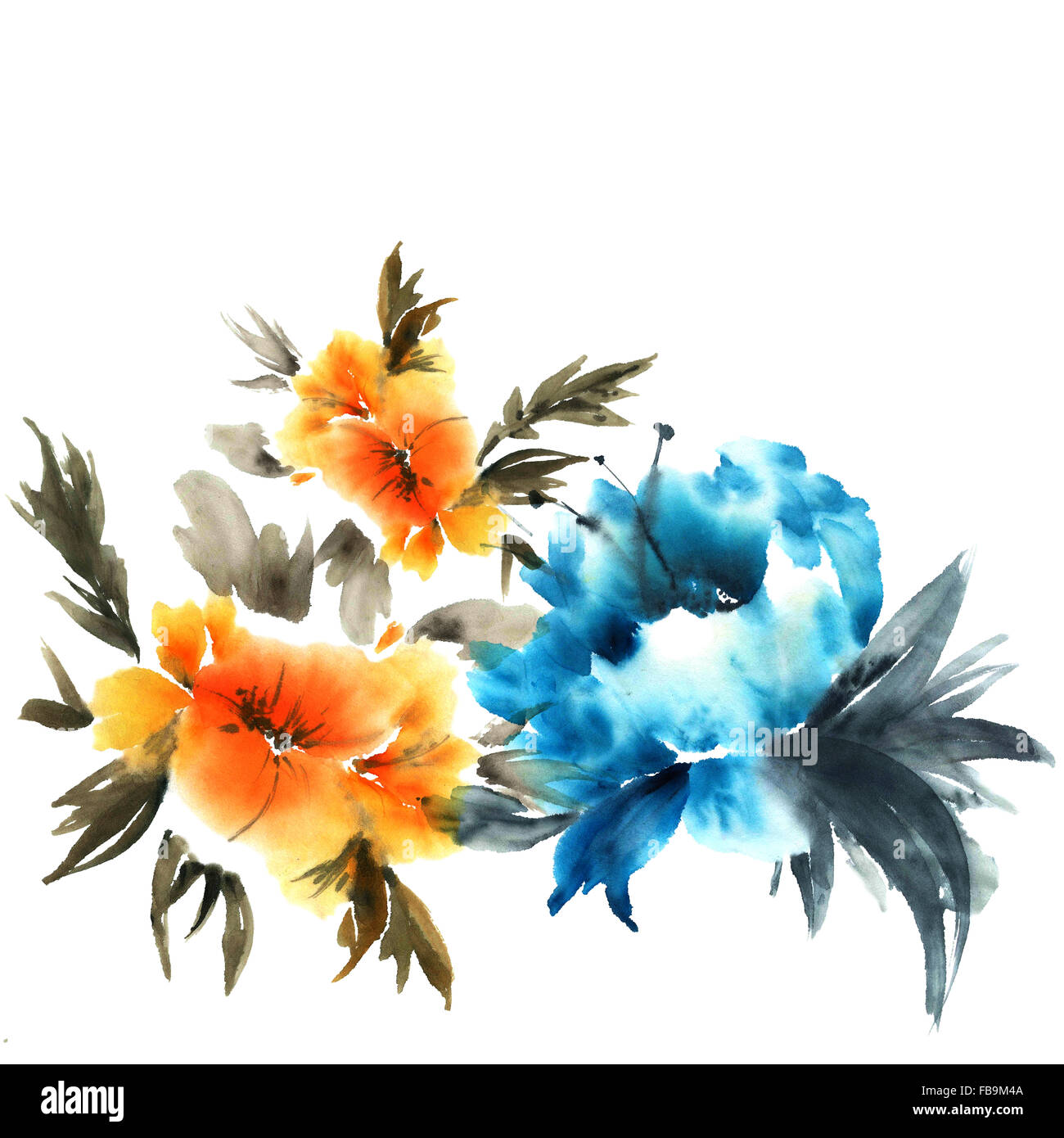 Watercolor and ink illustration in style sumie, usin. Oriental