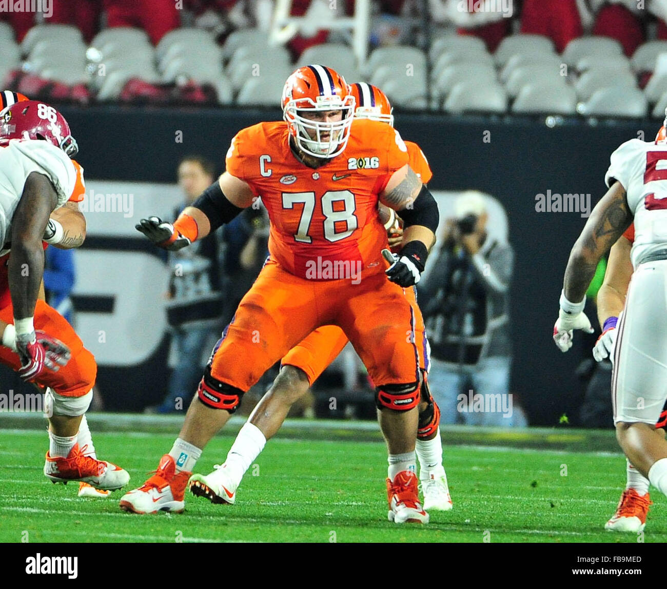 Glendale, AZ, USA. 11th Jan, 2016. Eric Mac Lain #78 of Alabama during the 2016 College Football Playoff National Championship game between the Alabama Crimson Tide and the Clemson Tigers at University of Phoenix Stadium in Glendale, AZ. John Green/CSM/Alamy Live News Stock Photo