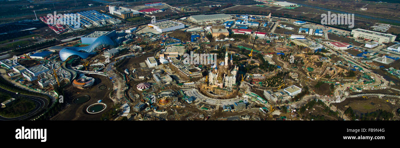 Shanghai. 12th Dec, 2015. Photo taken on Dec. 12, 2015 shows a general view of Shanghai Disney Resort in east China's Shanghai. Shanghai Disney Resort will officially open and welcome its first guests on June 16, the Walt Disney Company and Shanghai Shendi Group announced Wednesday. Construction of the resort, the sixth of its kind worldwide, started in 2011 with an investment of 34 billion yuan (about 5.5 billion U.S. dollars). © Niu Yixin/Xinhua/Alamy Live News Stock Photo