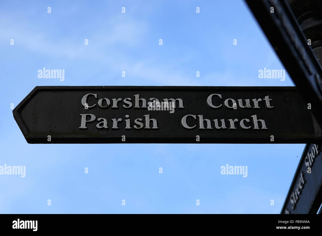 Sign post to Corsham Court and the Parish Church in Corsham, Wiltshire, UK Stock Photo