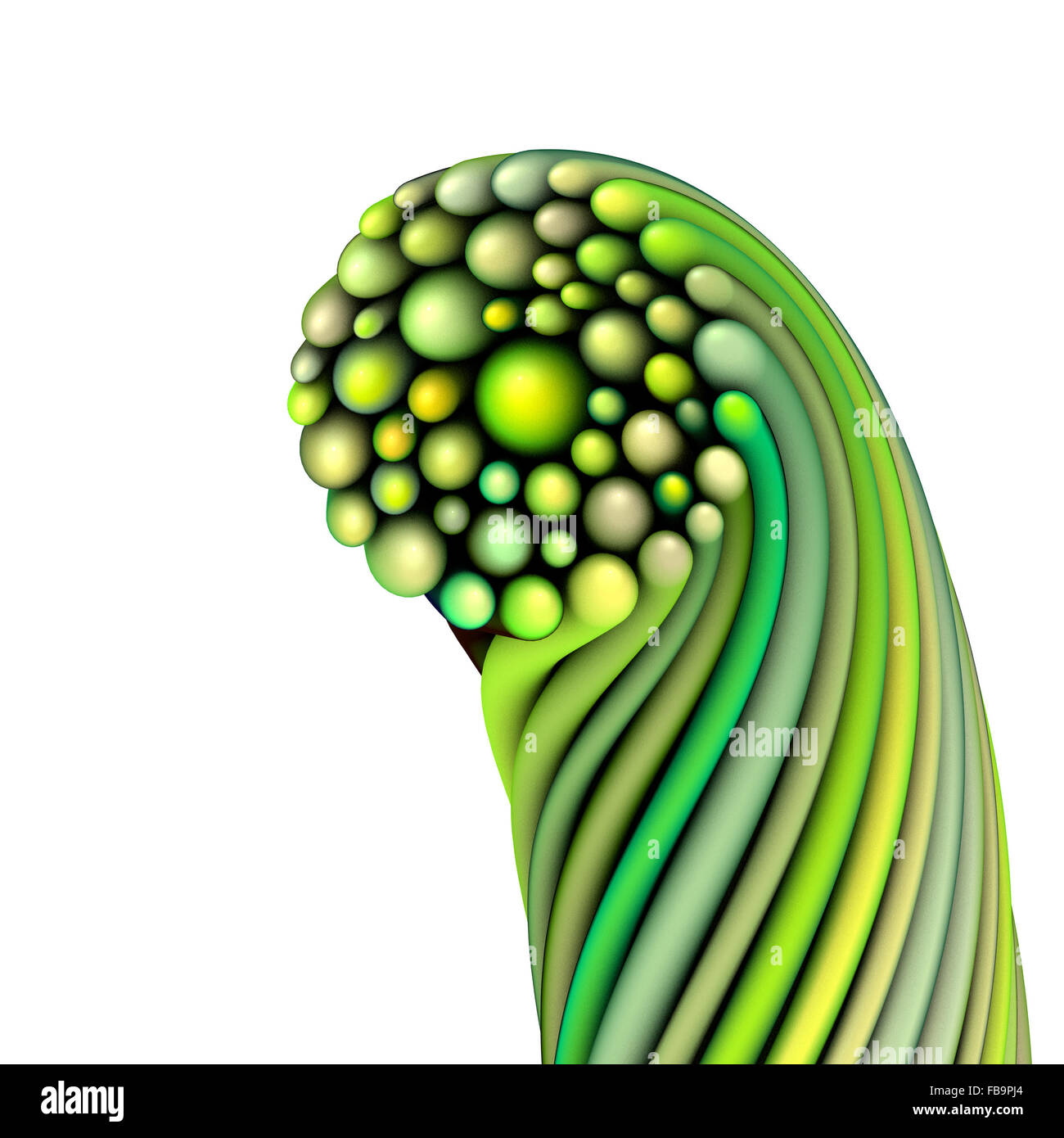 3d abstract twisted green shape on white Stock Photo