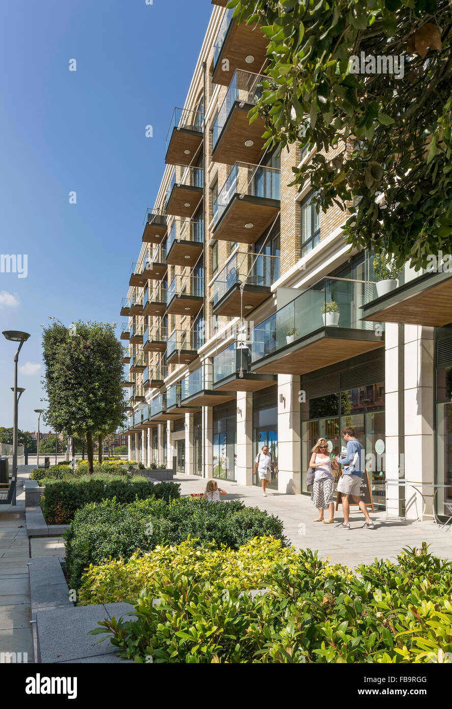 Facade perspective. Fulham Reach Luxury Apartments, London, United