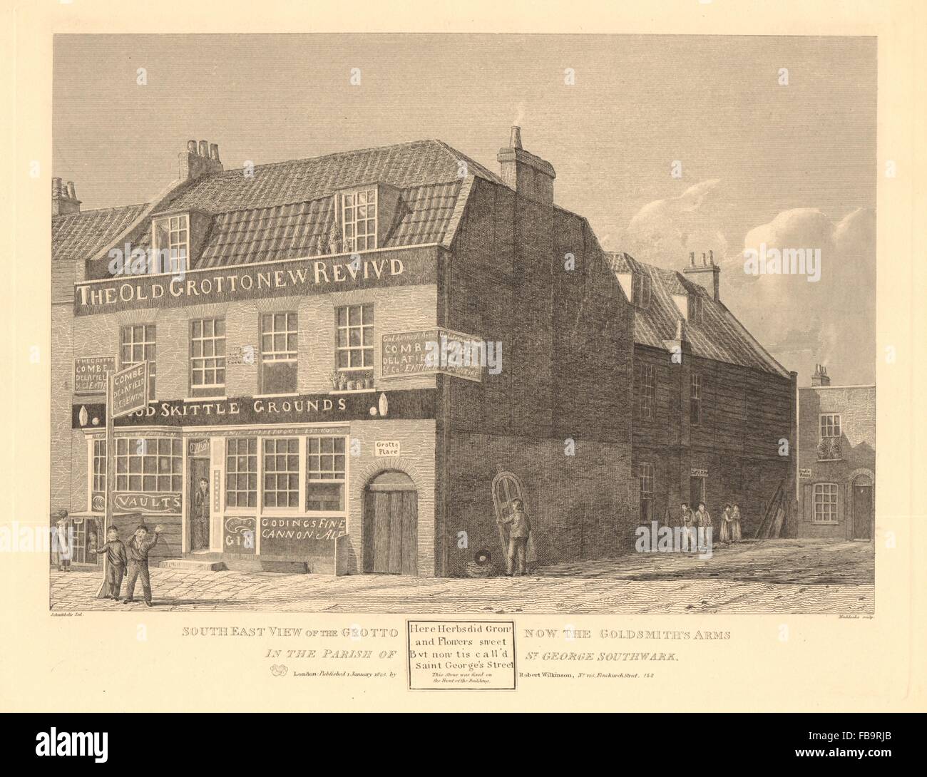 GOLDSMITHS ARMS PUB, 96 Southwark Bridge Road. Originally 'The Grotto', 1834 Stock Photo