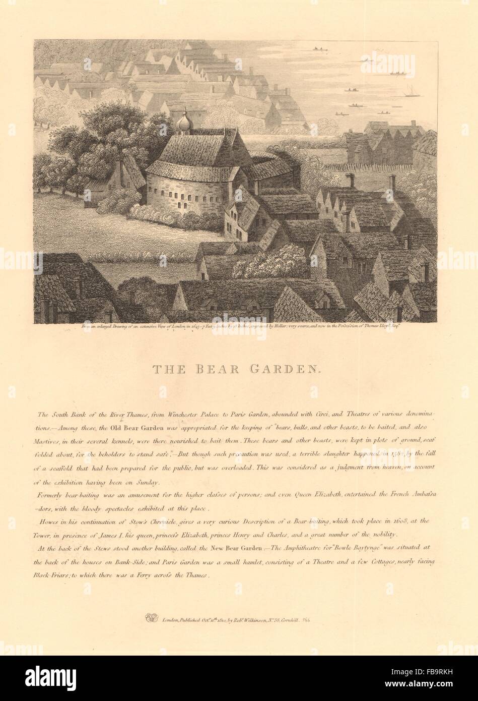 BANKSIDE. The Bear Garden c1647. Bear baiting. Stuart London. WILKINSON, 1834 Stock Photo