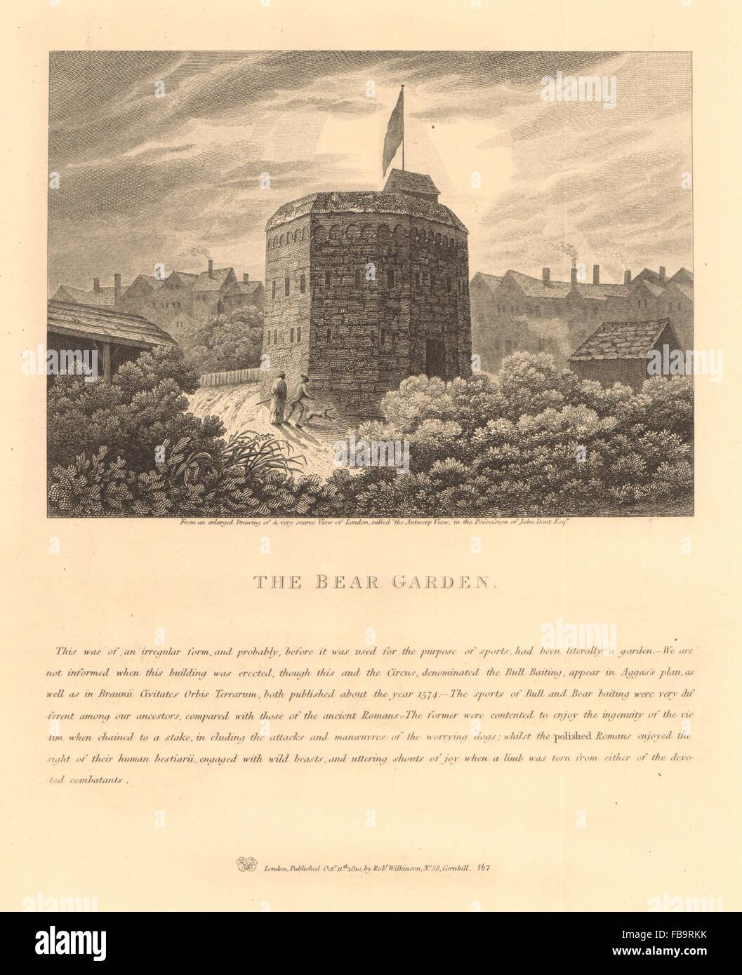 BANKSIDE. The Bear Garden c1574. Bear-baiting. Elizabethan London, print 1834 Stock Photo
