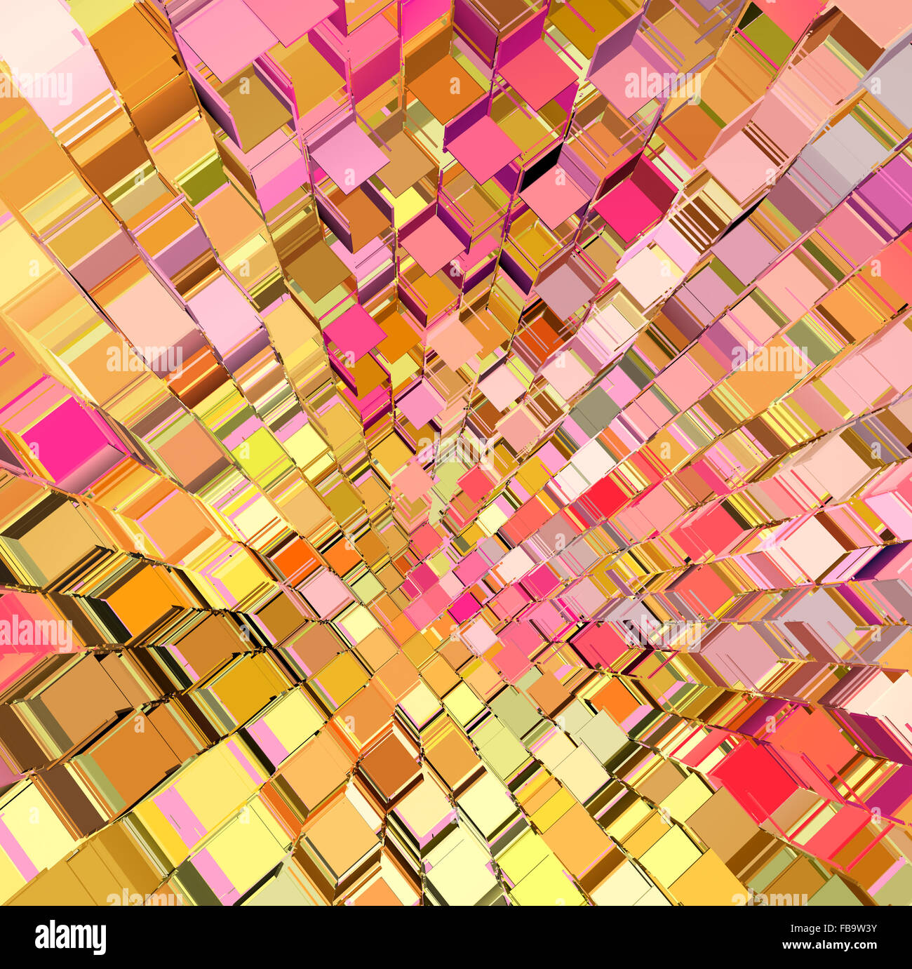 abstract fragmented cube pattern pink orange yellow backdrop Stock Photo