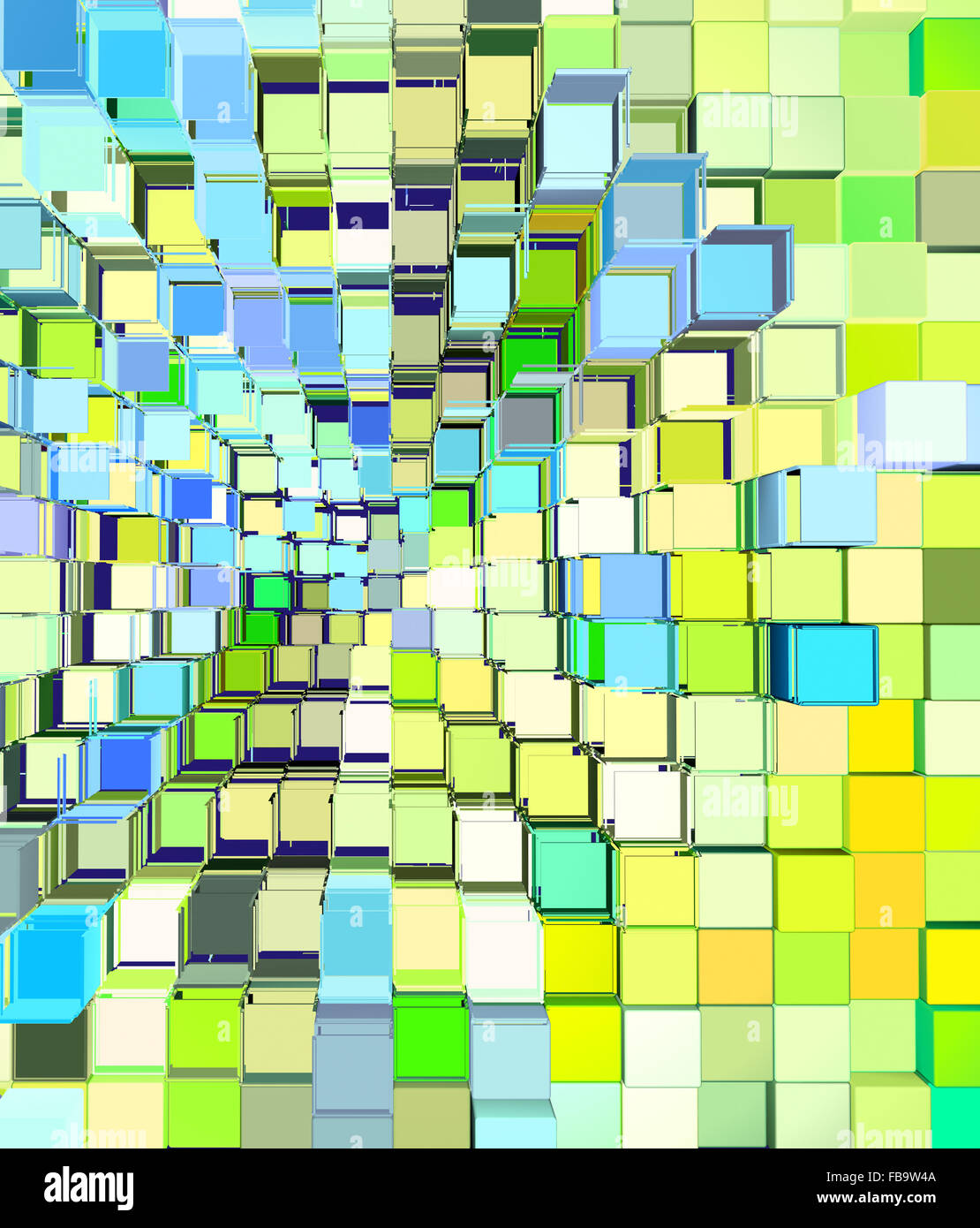 3d abstract cube pattern blue green yellow backdrop Stock Photo