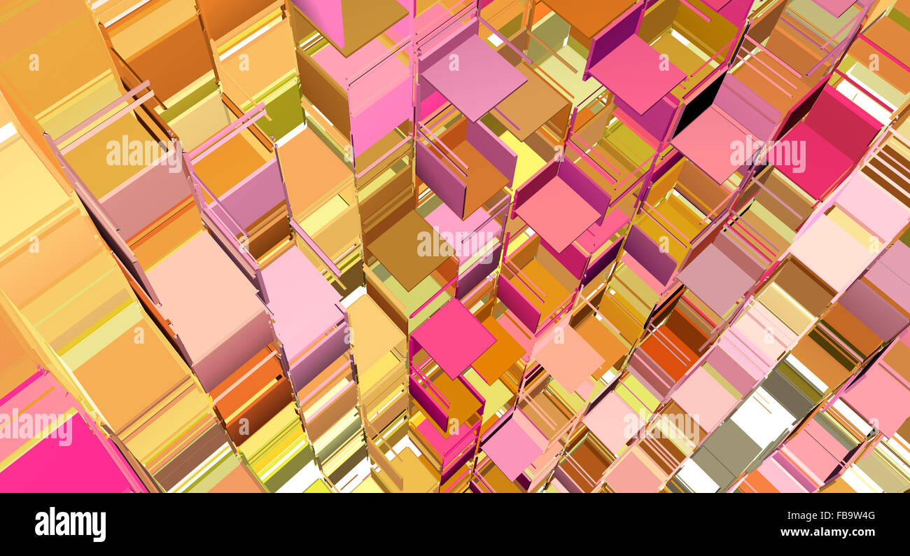 abstract fragmented cube pattern pink orange yellow backdrop Stock ...