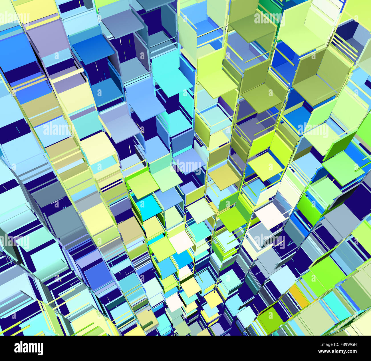 3d abstract fragmented pattern in blue yellow green Stock Photo