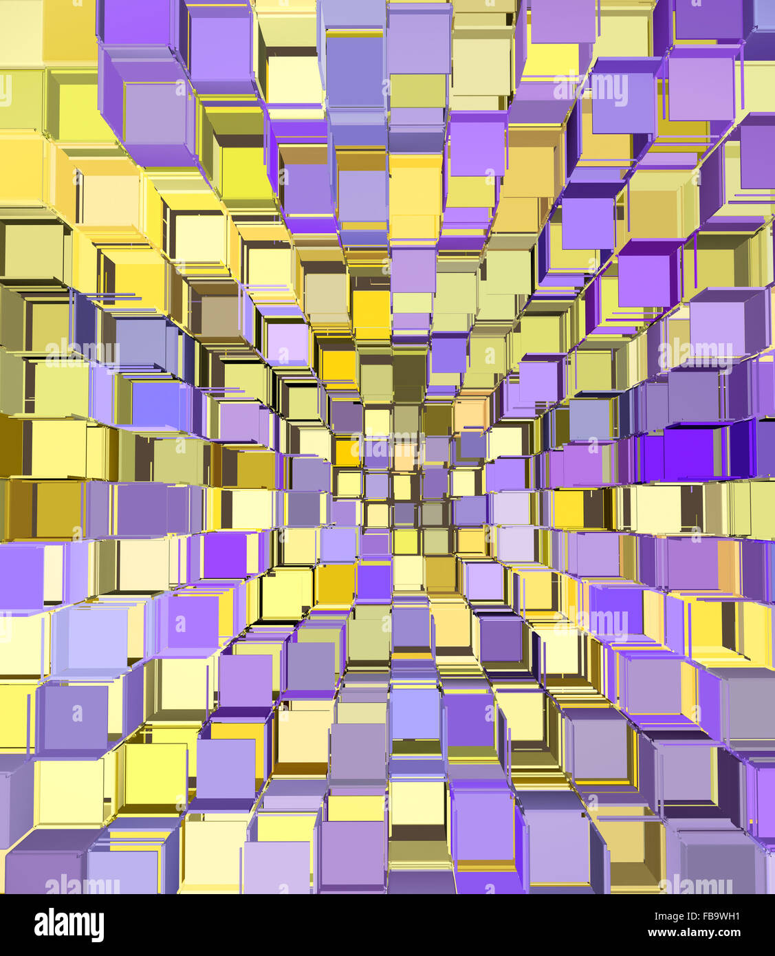 3d abstract fragmented cube pattern purple yellow backdrop Stock Photo ...