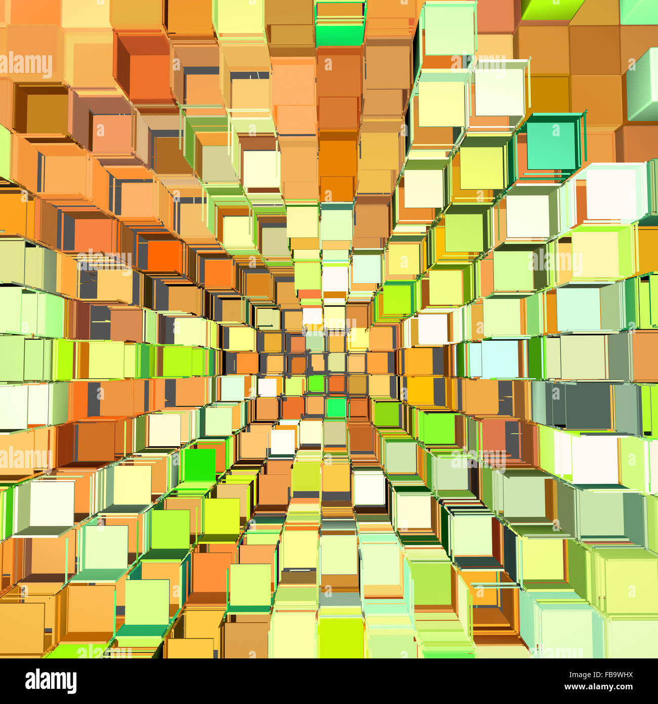 3d abstract fragmented pattern in green orange Stock Photo