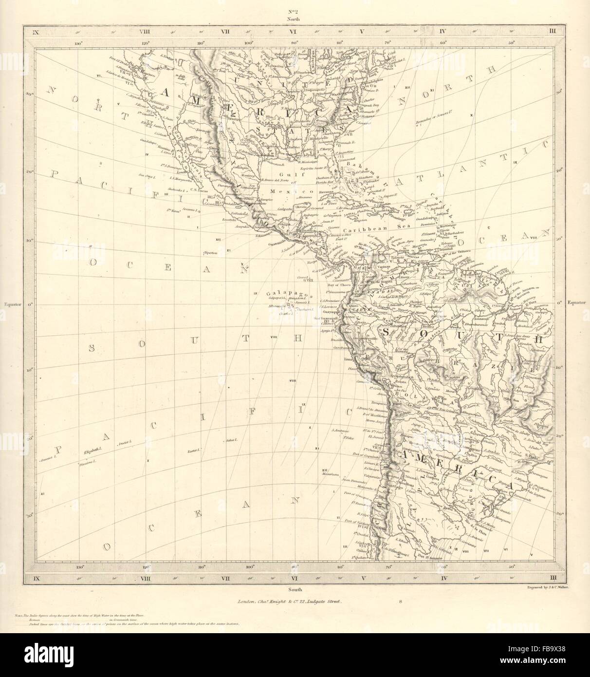 AMERICAS. Gnomonic Projection. Shows Texas as part of Mexico. SDUK, 1844 map Stock Photo