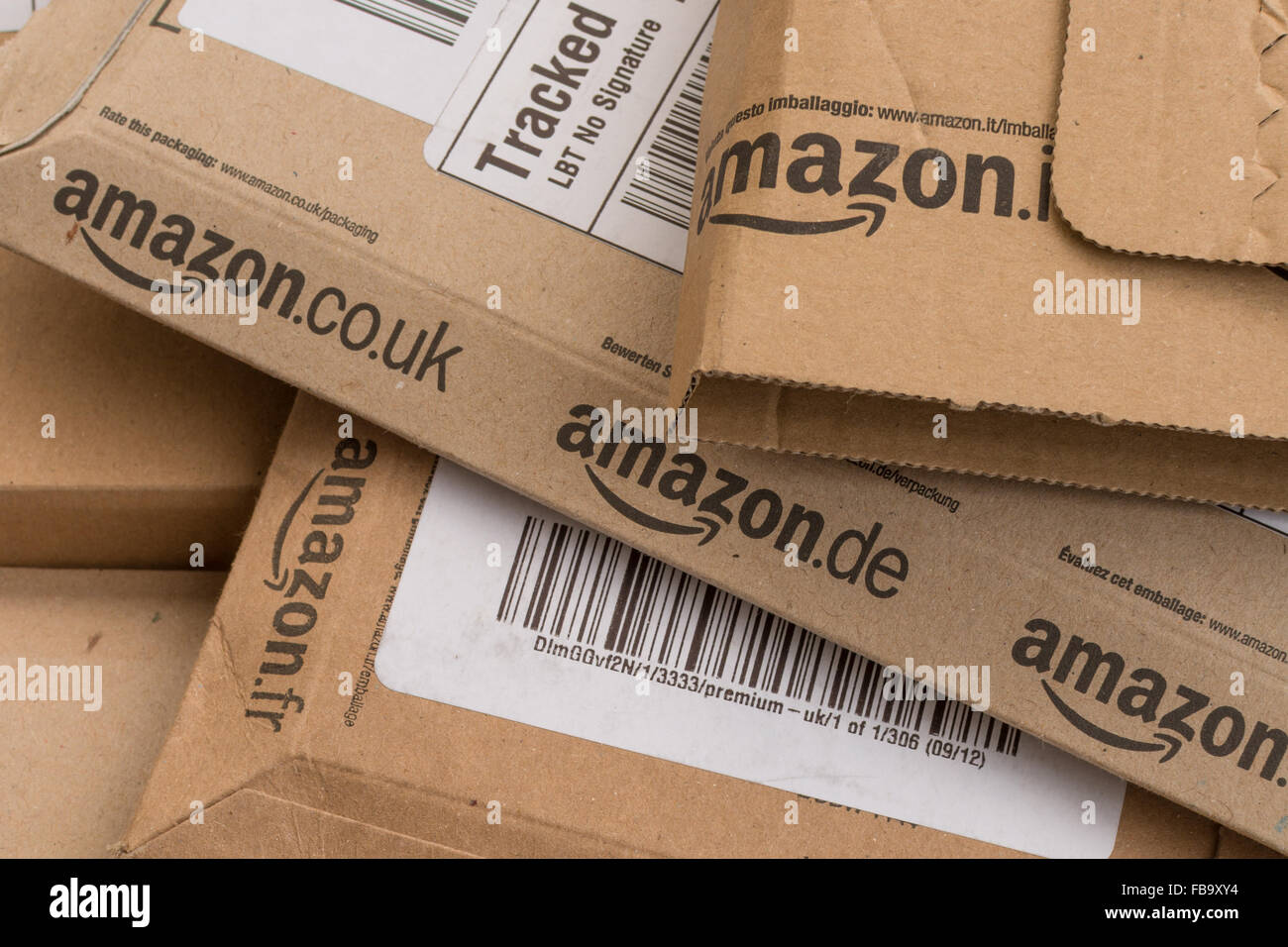 Amazon boxes parcels Stock Photo