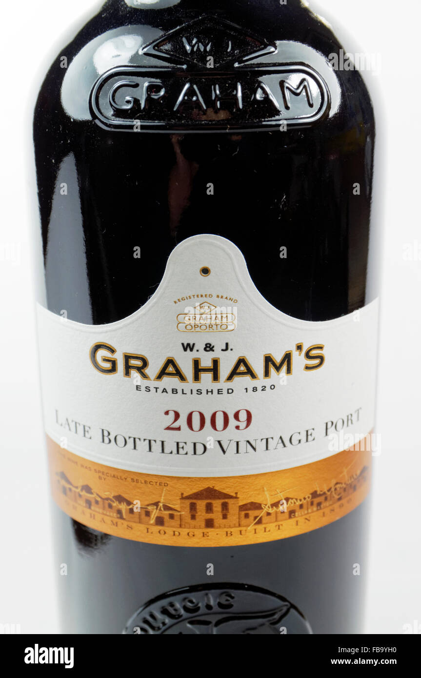 Bottle of Graham's Late Bottled Vintage Port Wine. Stock Photo