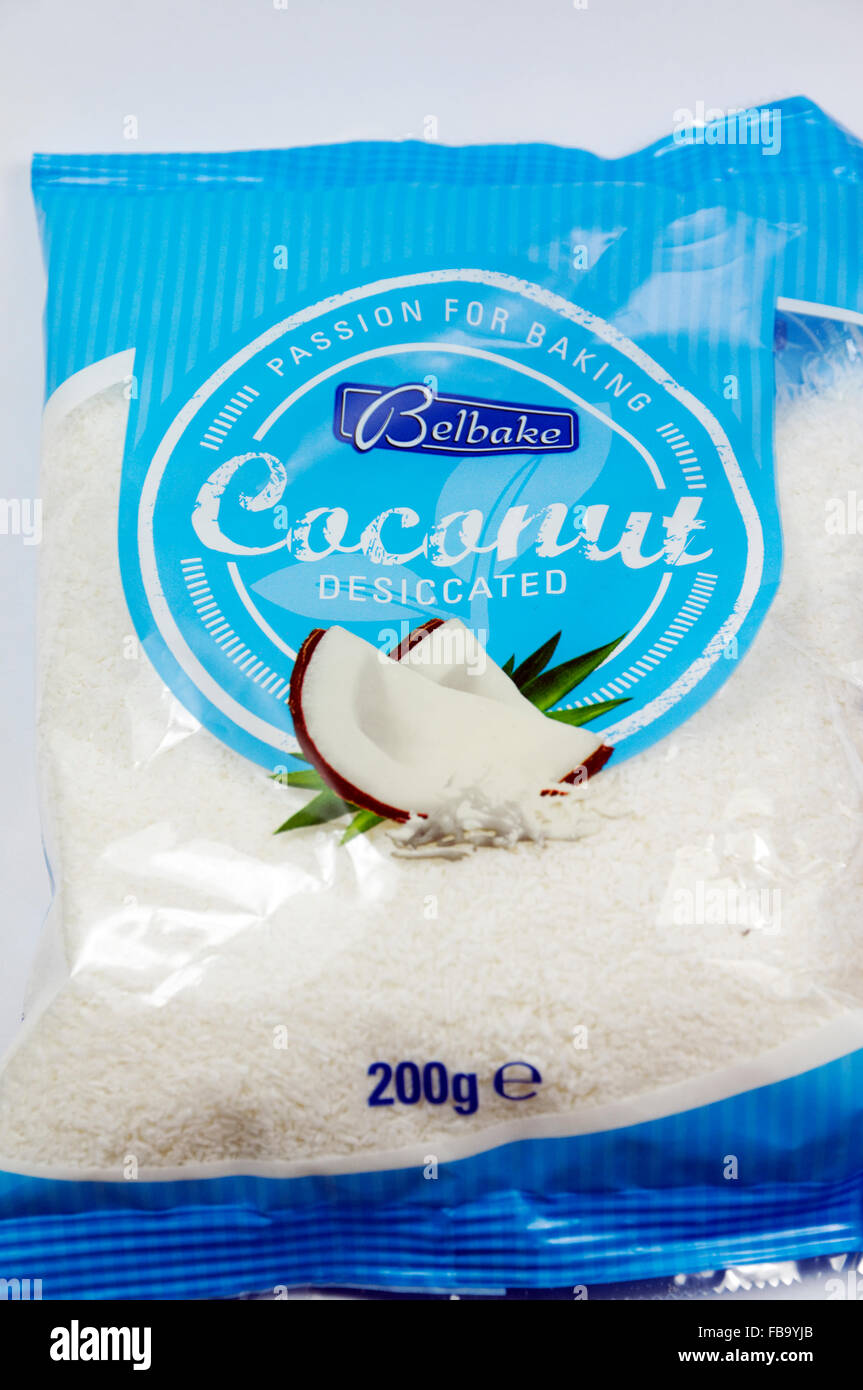 Bag of desiccated coconut Stock Photo Alamy