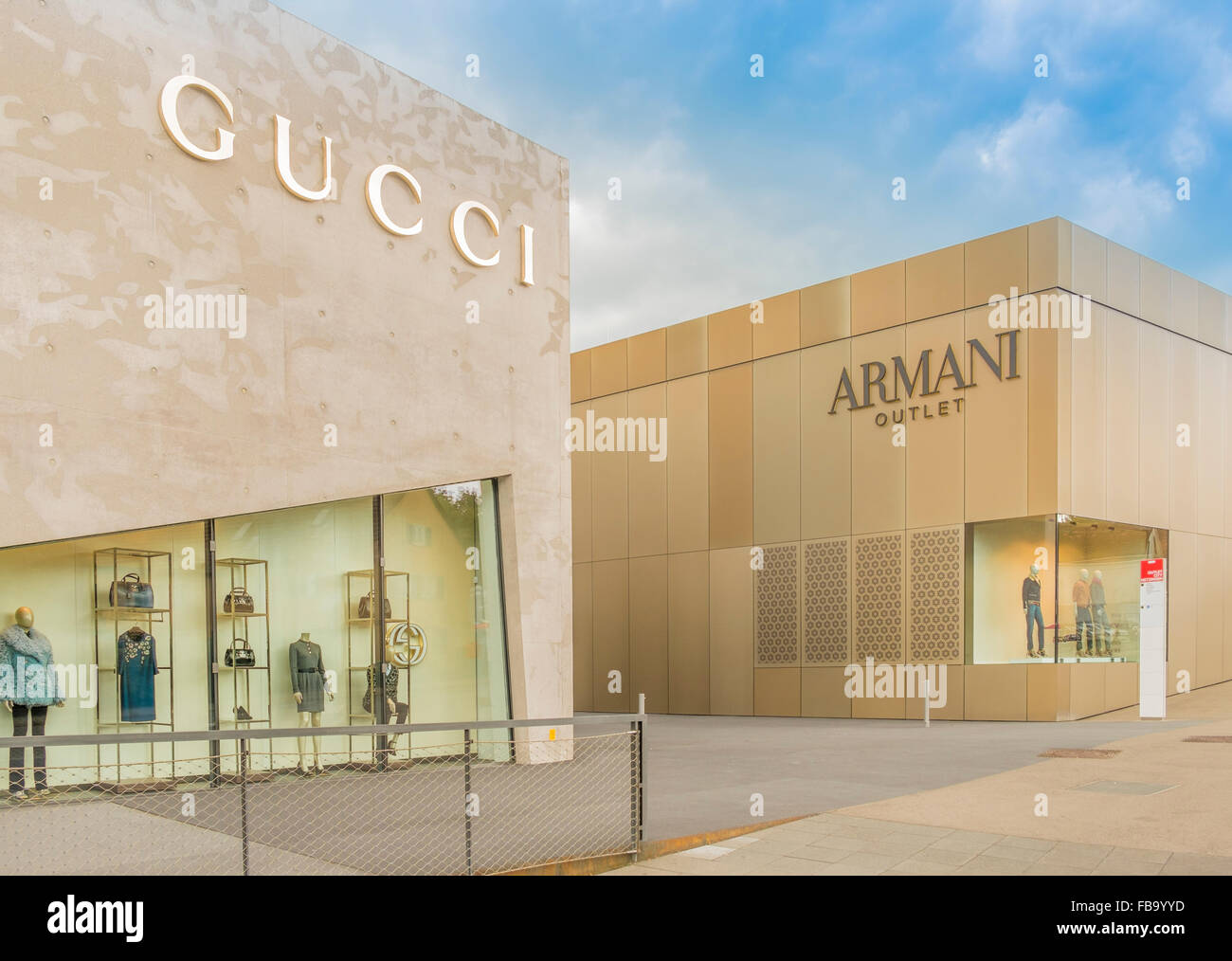 gucci and armani stores, outlet city, metzingen, baden-wuerttemberg,  germany Stock Photo - Alamy