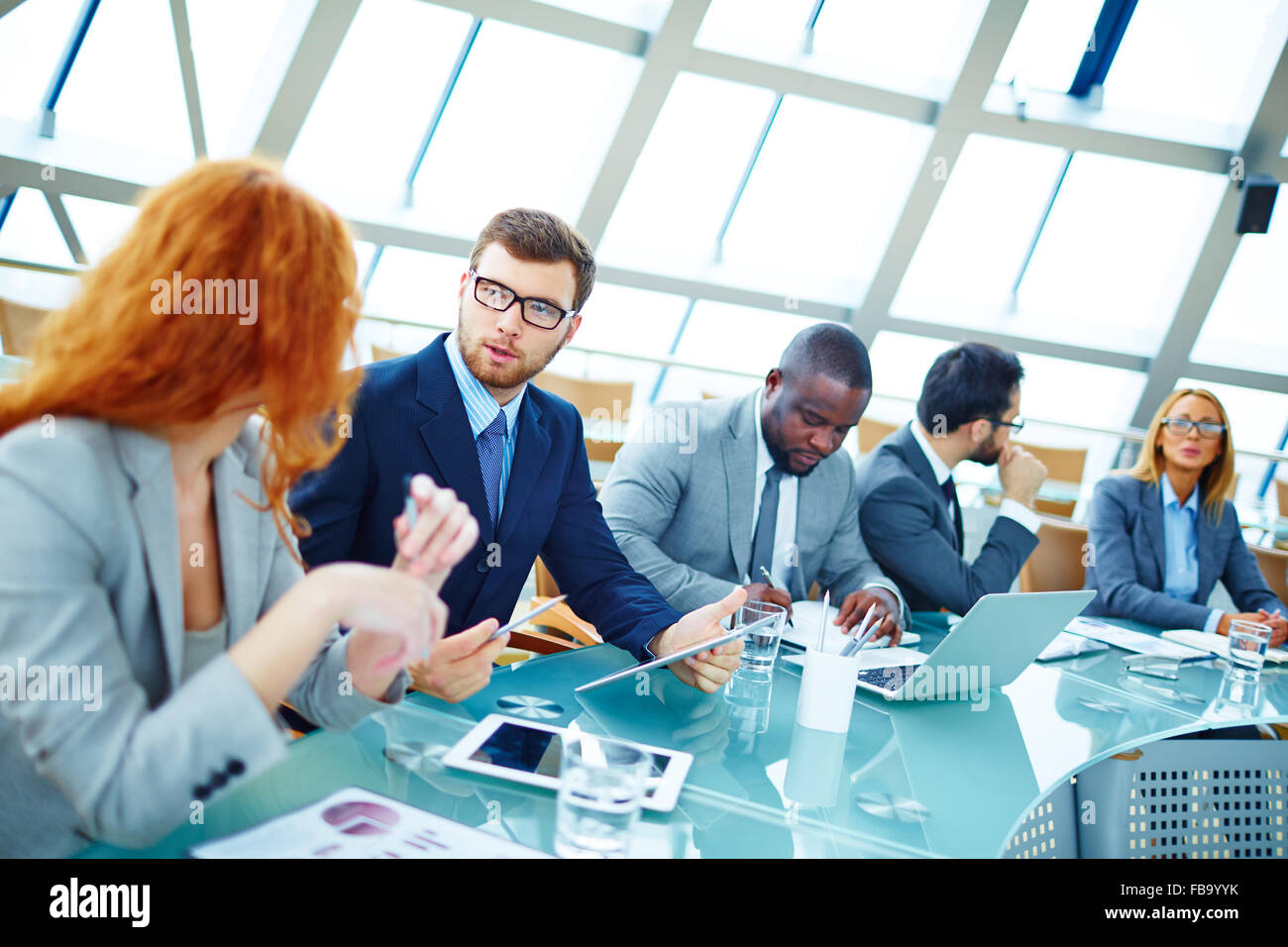 Group of business people working at office Stock Photo - Alamy