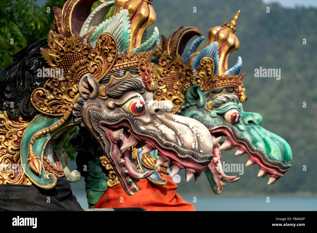 dragons at the water temple Pura Ulun Danu Bratan, Bedugul, Bali, Indonesia Stock Photo
