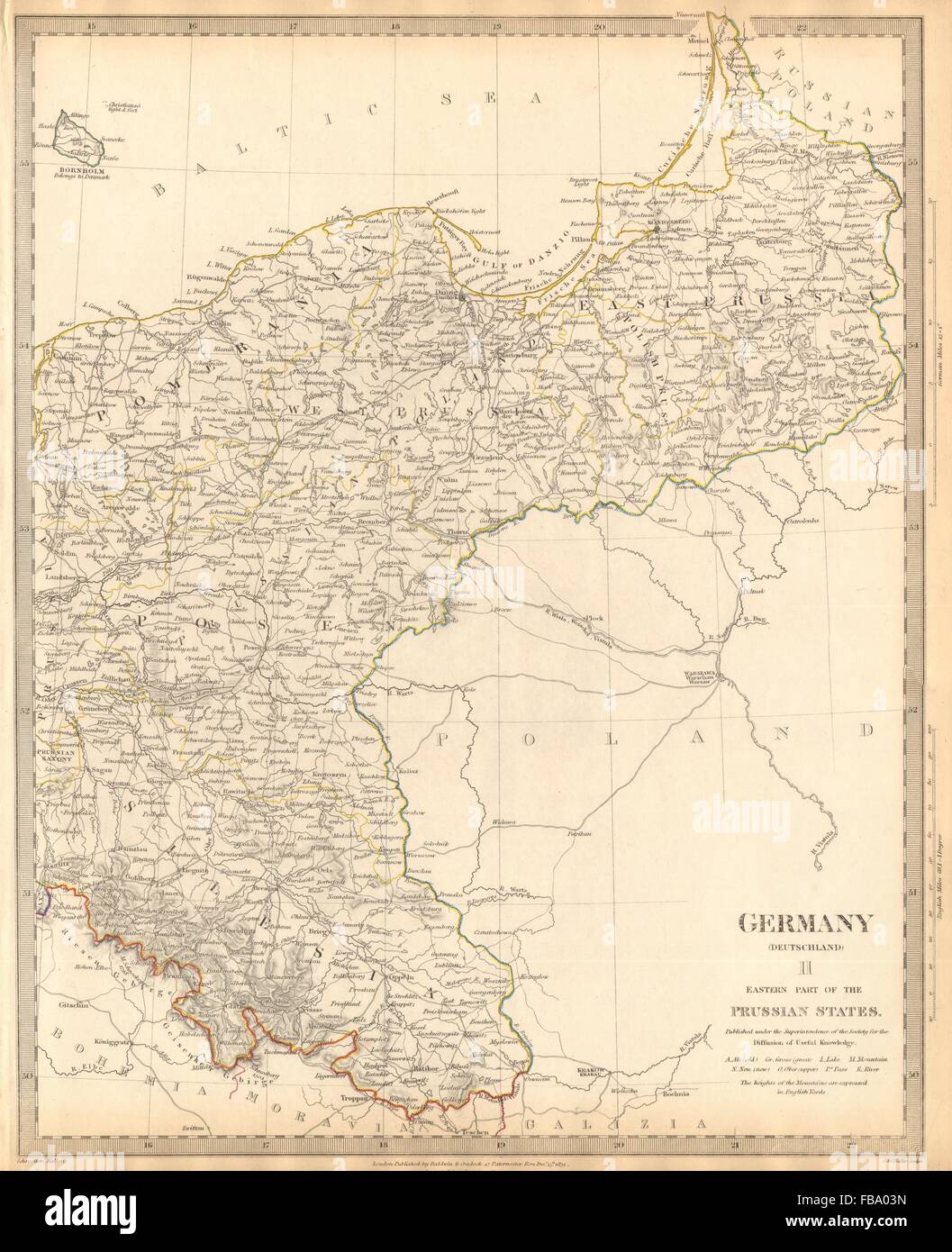 GERMANY DEUTSCHLAND.Eastern Prussian States.Silesia;Pomerania.SDUK, 1844 map Stock Photo