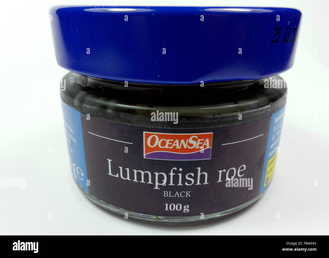 Jar of Ocean Sea black lumpfish roe. Stock Photo