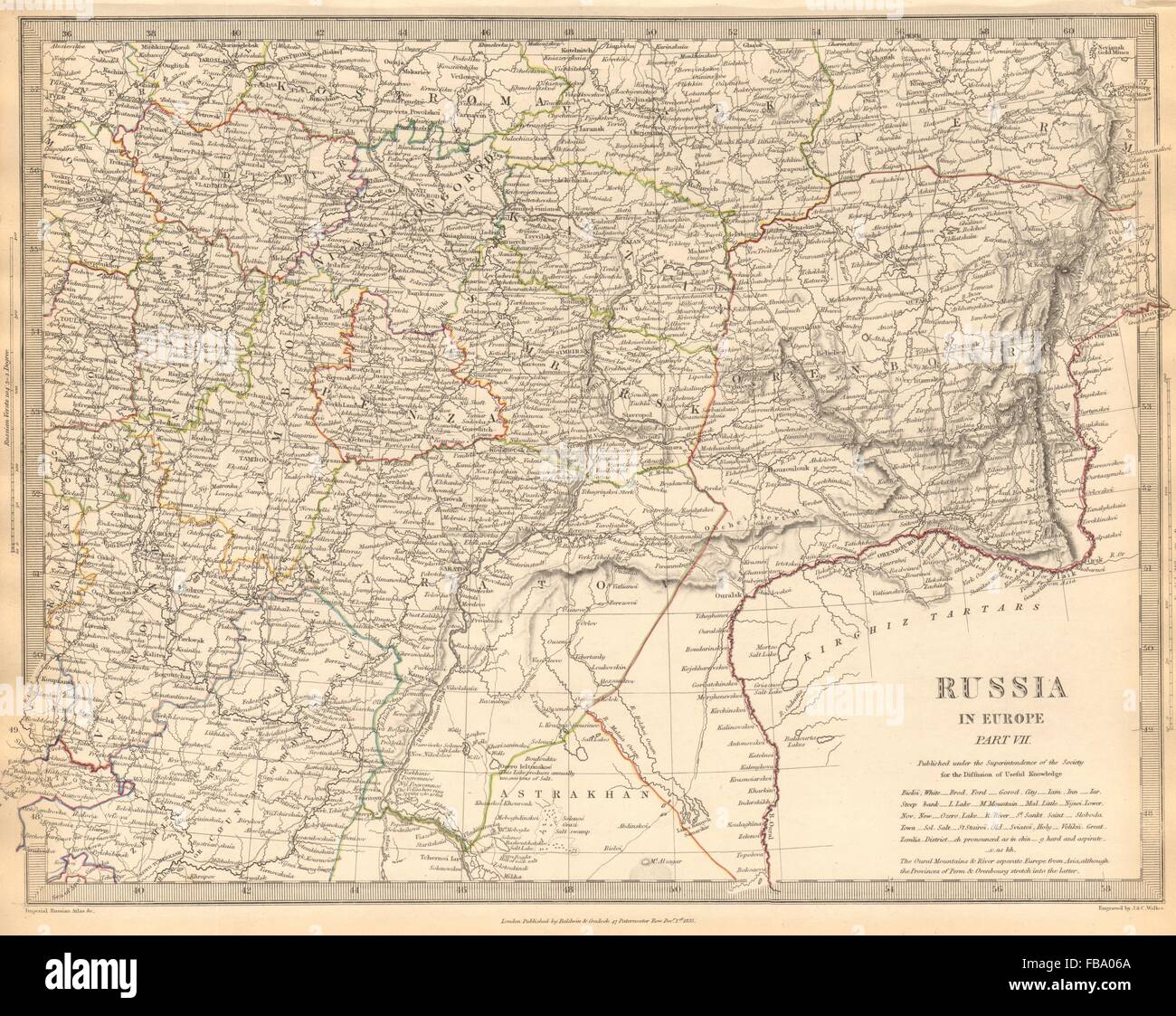 RUSSIA.Astrakhan Kostroma Viatra Perm Penza Saratov Kazan Tambor.SDUK, 1844 map Stock Photo