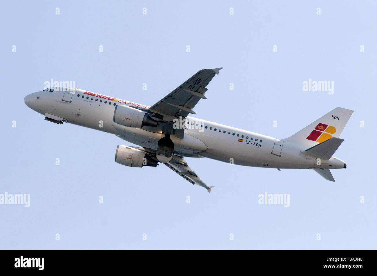 Iberia Express Airbus A320 214 retracting the undercarriage after take off Stock Photo