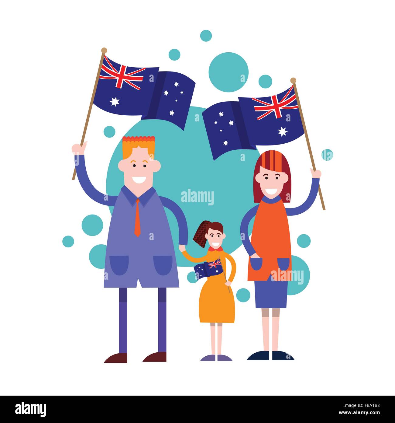 Australia Day National Flag Family Kids Stock Vector