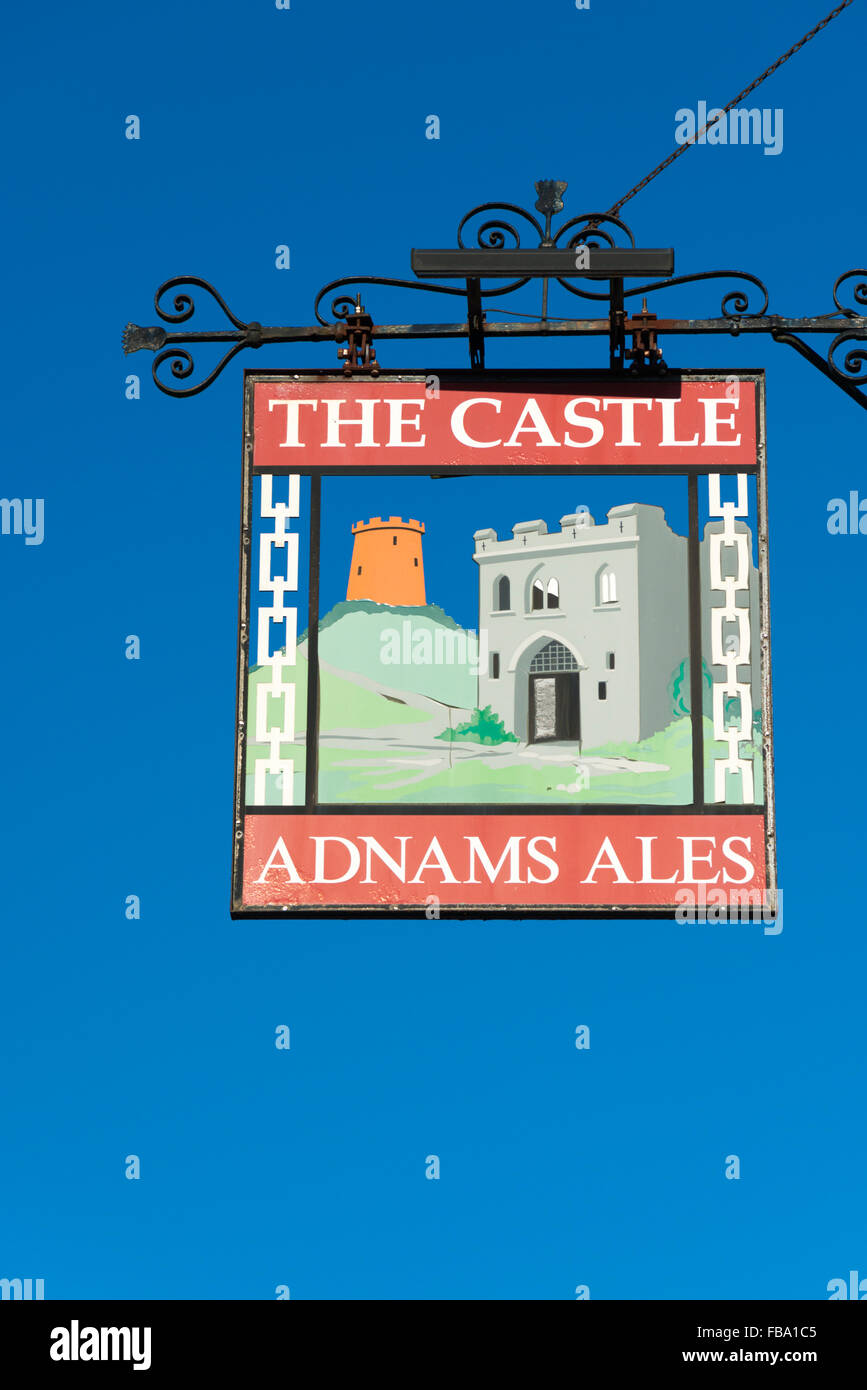The pub sign for the Castle pub on Castle Hill Cambridge UK Stock Photo